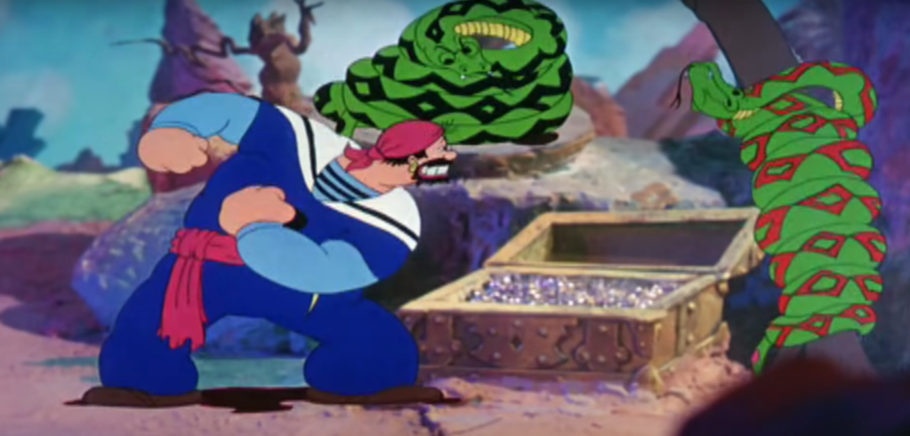 Sindbad and two serpents