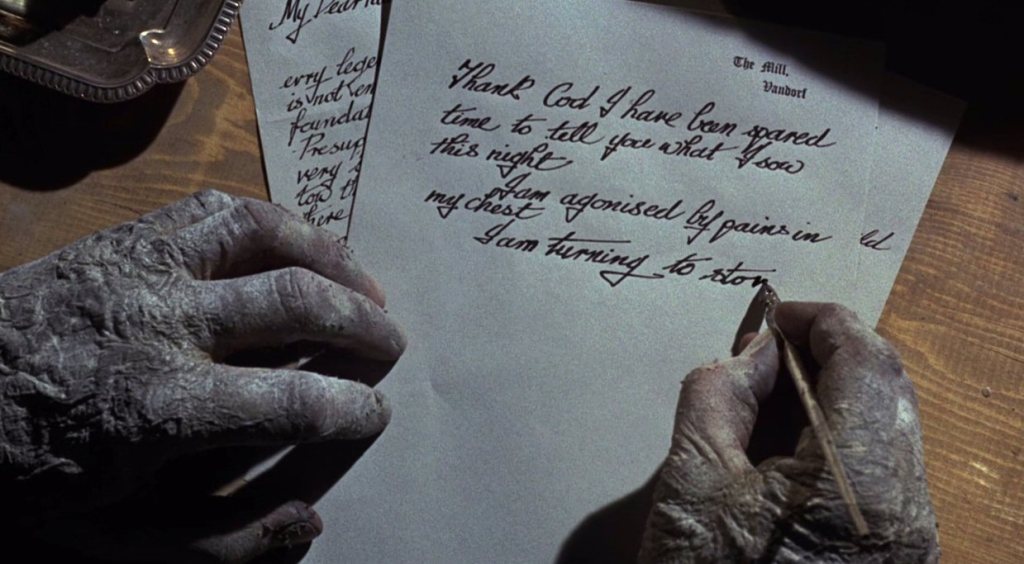 The professor painfully writes his last letter