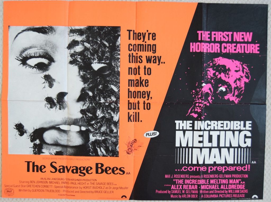 Savage Bees/Incredible Melting Man double bill UK quad poster