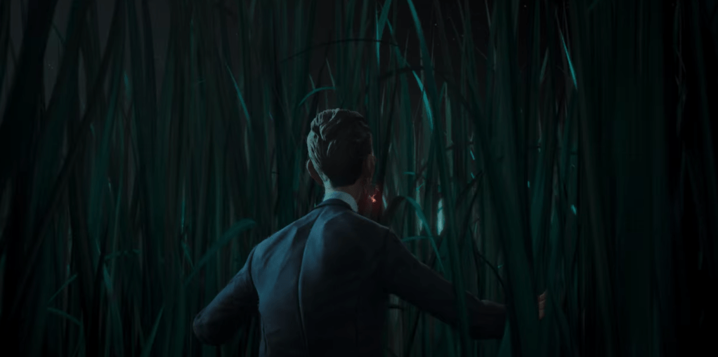 The passenger walks into the tall grass...