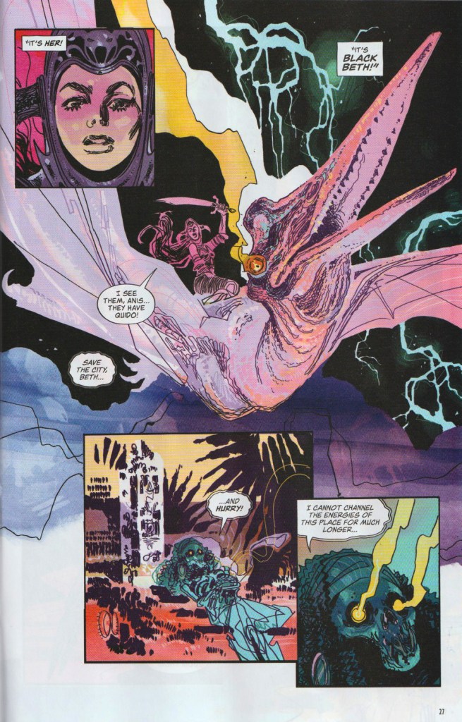 Beth astride the pterosaur-beast