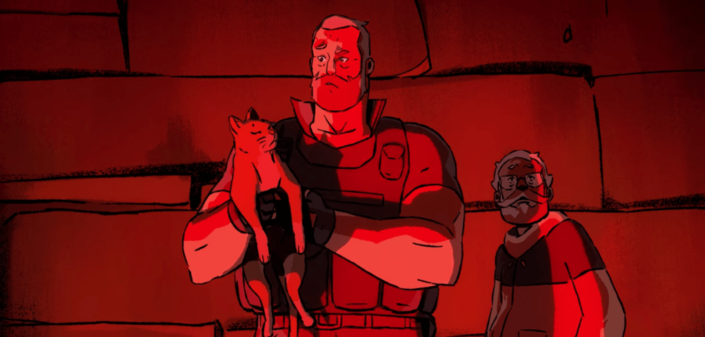 THe merc holds the cat