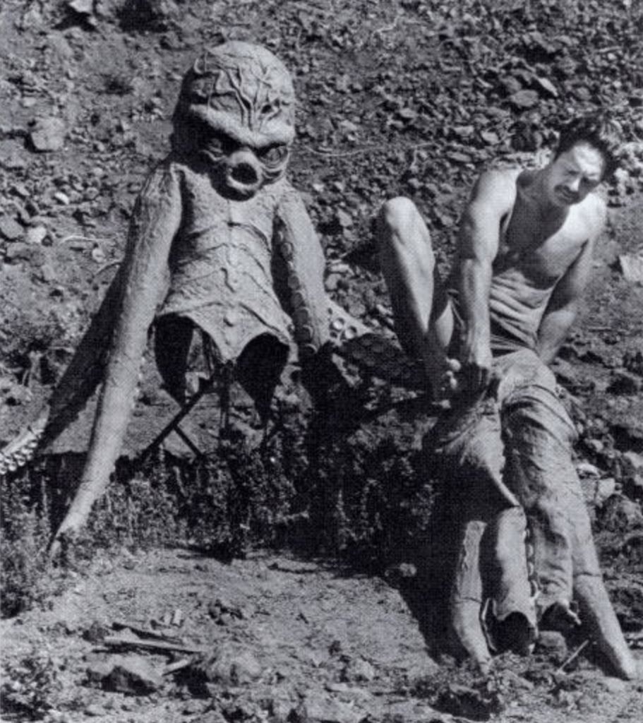 Behind the scenes shot of Read Morgan, who wore the costume