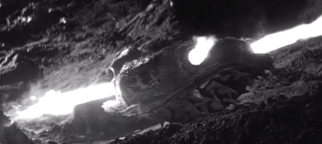 Gamera can even fly upside down!