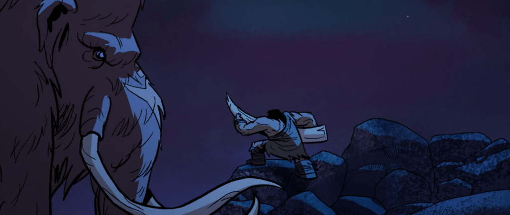 Spear faces off against the lead mammoth using a tusk as a weapon!