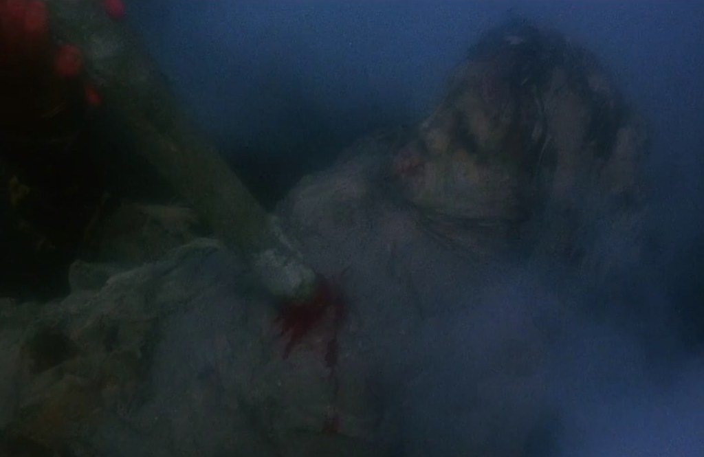 A swamp zombie gets skewered