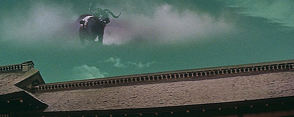 The demon bull takes to the sky