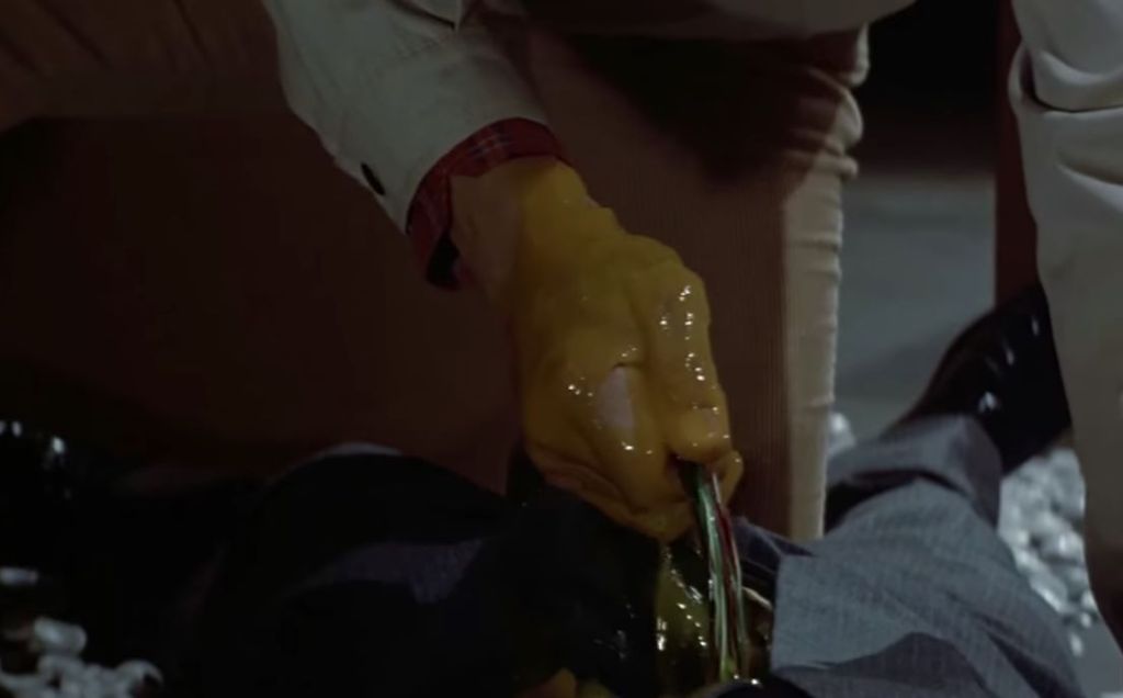 Wiring pulled out of the innards of a downed android