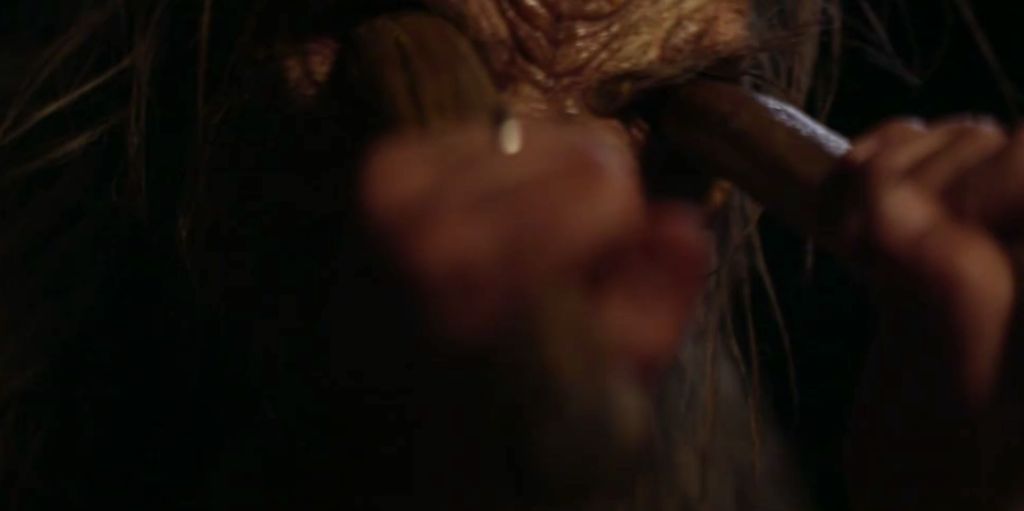 A werwolf gets skewered through the eyes!