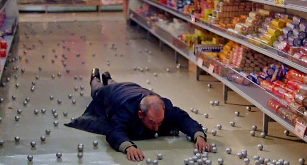 Bad guy Potter gets rolled away by the Glitterball's buddies!