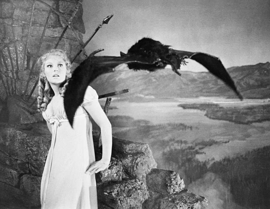 Jenny Hanley and a bloody big bat!