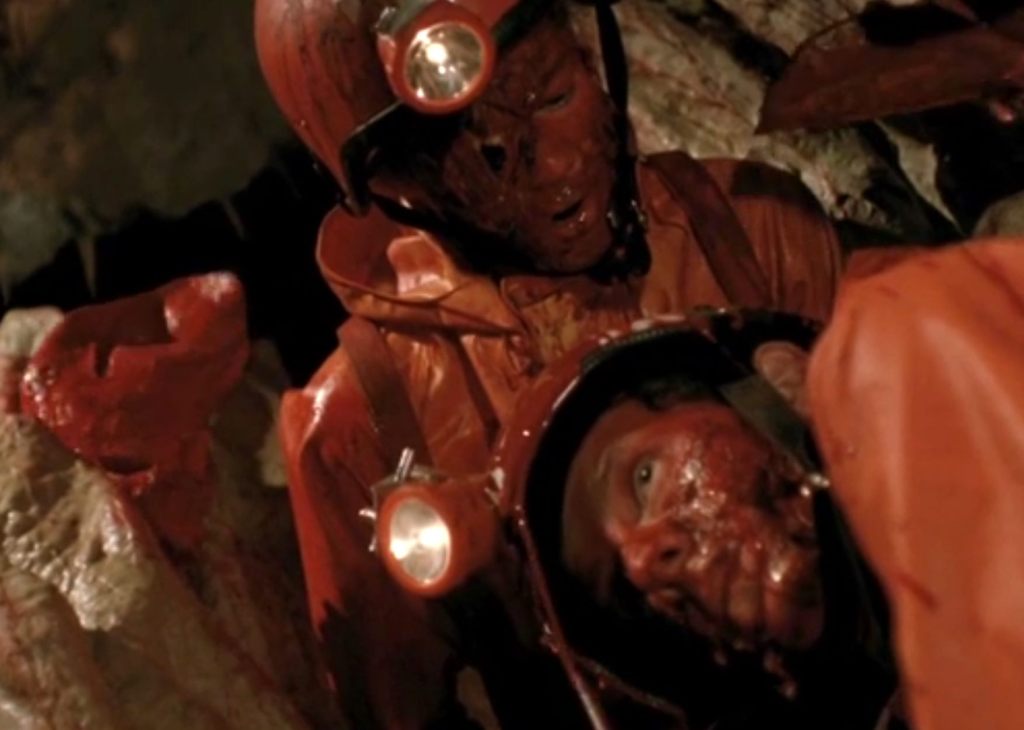 Cavers get killed after the alien organ-blobs somehow squirm out of the surrounding boulders...