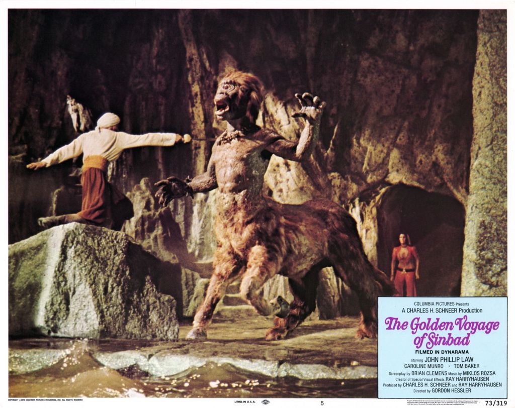 Lobby card shows Sinbad taking on the centaur