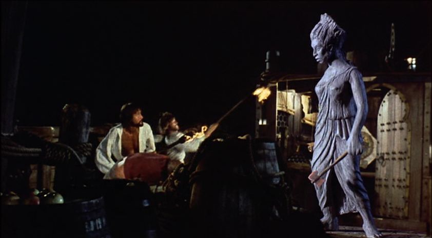 Koura uses his dark magic to animate the figurehead on Sinbad's ship