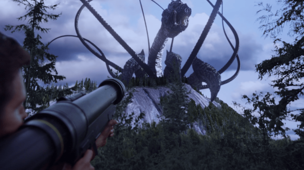 Ed Quinn aims his rocket launcher at the Behemoth...