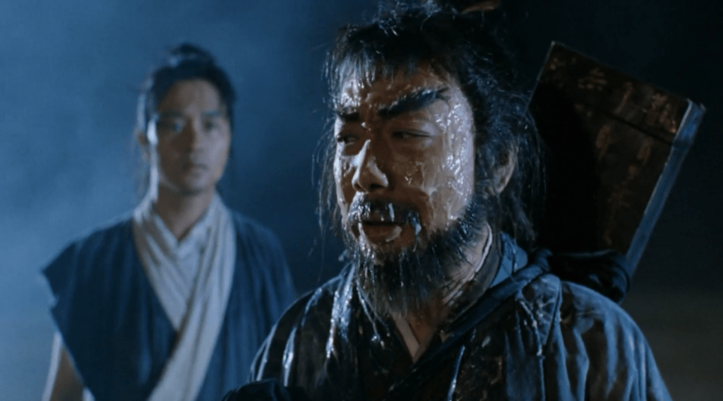 After Wu Ma stabs the monster centipede he gets splattered with its slime