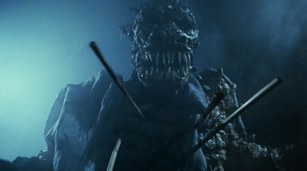 A boobytrap fires a bunch of spears into the corpse-monster, but this doesn't hurt it