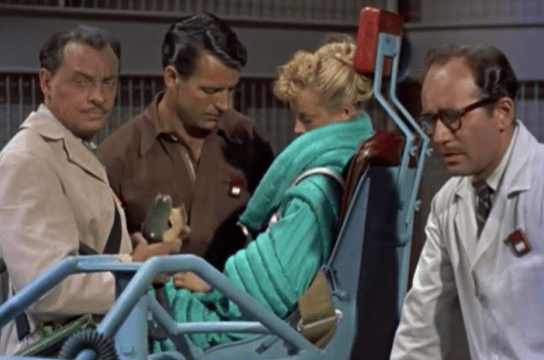 The test subjects on the sabotaged centrifuge are killed