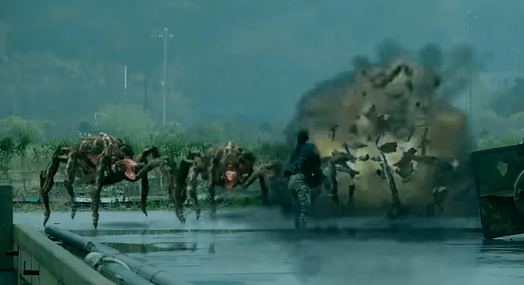 ...and blows one of the spiders up!