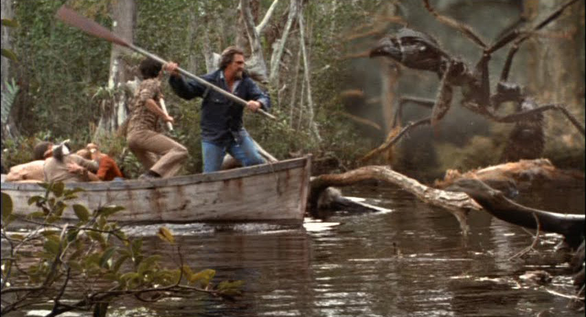 The characters try to escape danger in a boat, but the ants are everywhere!