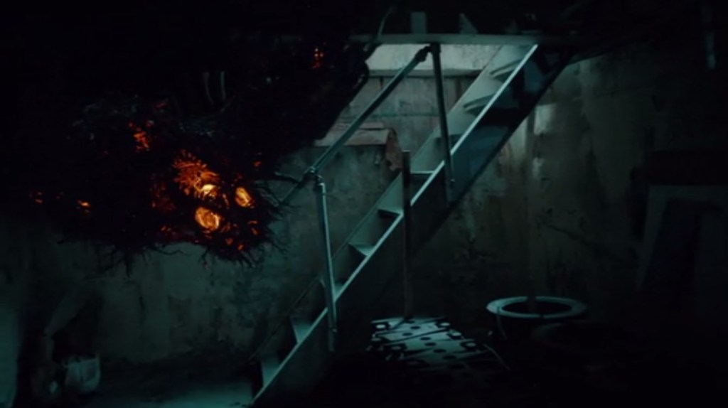 It's hanging from the ceiling!