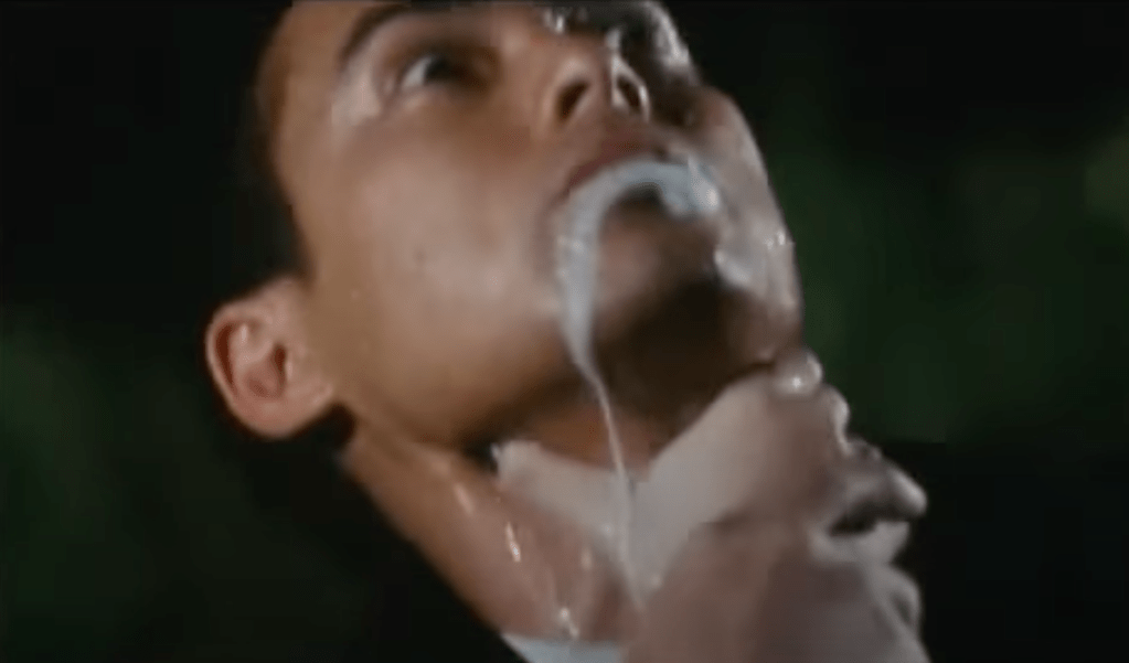 Ming gets strangled by Cho Yan Mei because he's too damn slow trying to put the special bracelet on her wrist