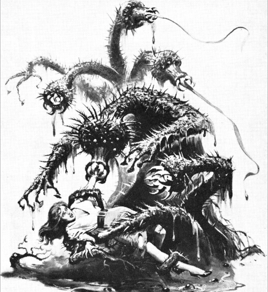 Artist Reynold Brown makes the triffids in his newspaper ad look more ferociously animal-like