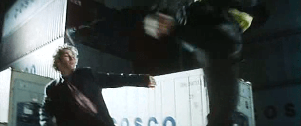 Rudd takes part in a kung fu fight on some shipping containers