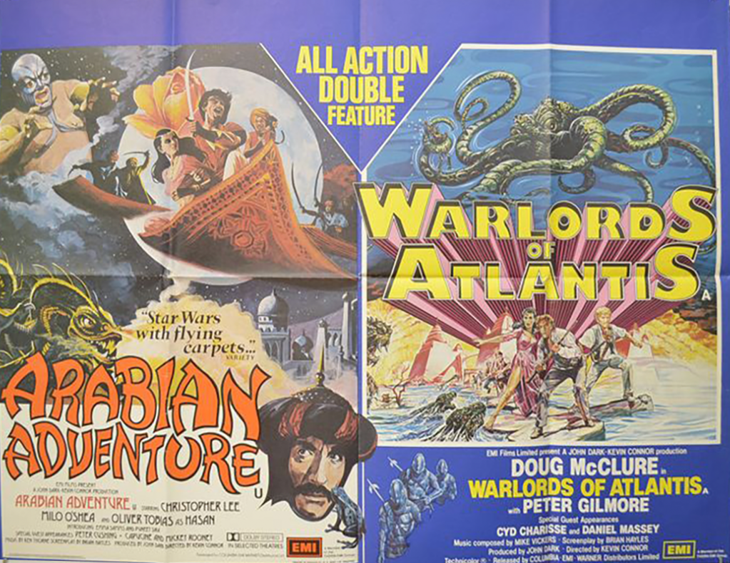 UK quad poster: Arabian Adventure/Warlords of Atlantis double bill