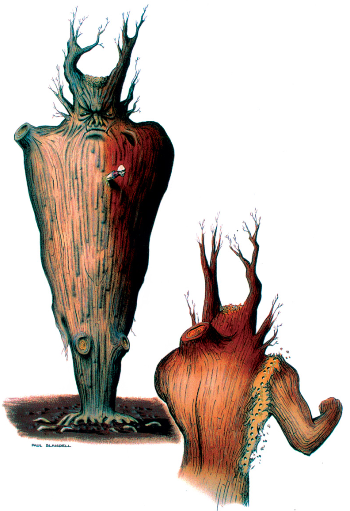 Paul Blaisdell concept art showing the front and back of Tobanga