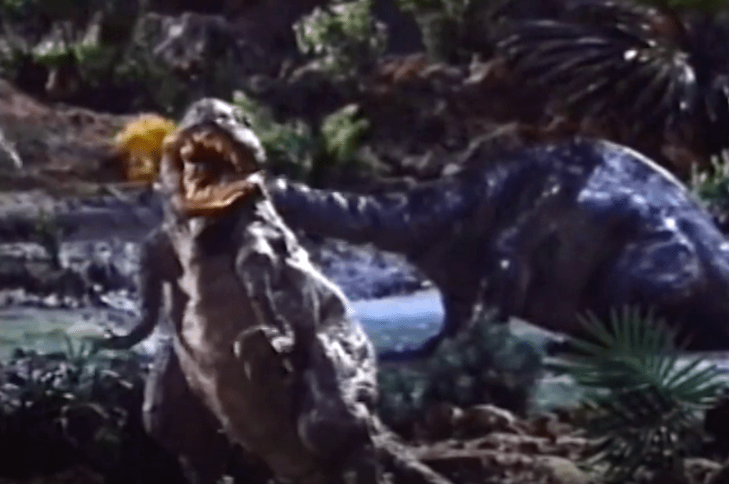 These cave-dwelling stop-motion dinosaurs are rather crudely animated
