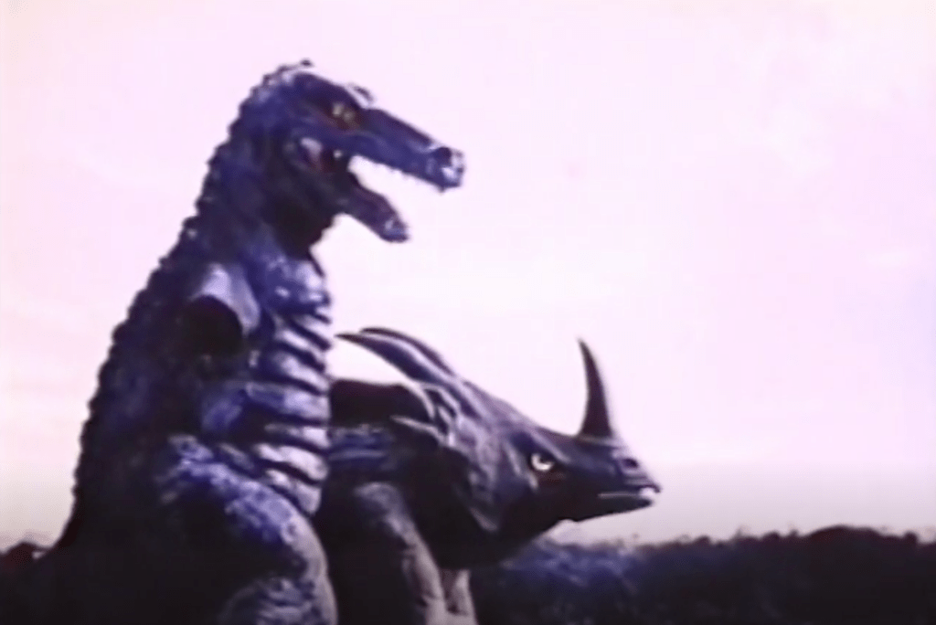 The styracosaurus teams-up another super monster, who has had one of its arms sawn off by Gemini Force!