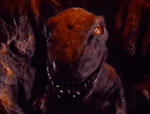 Man-in-suit Lord Tyrannus rules over his stop-motion dinosaur underlings!