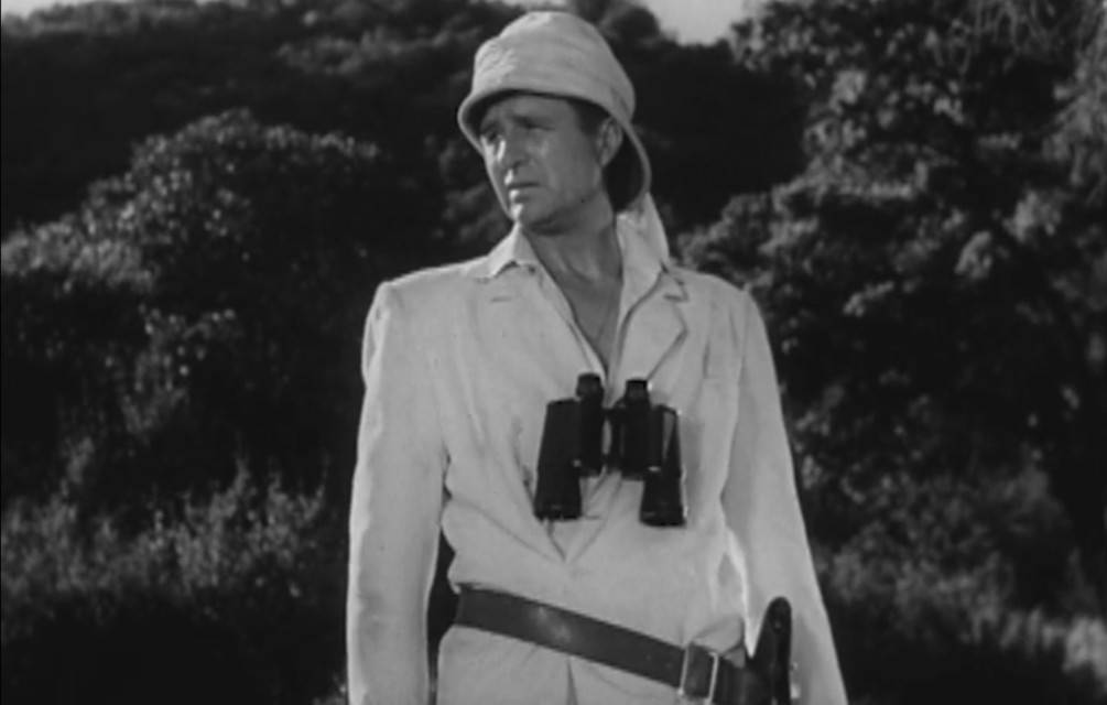 Jim (DALLAS) Davis wears old fashioned explorer gear so that stock footage from STANLEY AND LIVINGSTONE can be used in this movie