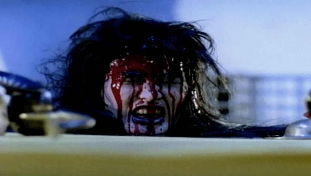 A ghost's severed head prepares to explode!