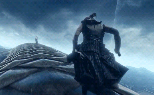 Running across the back of the giant snake