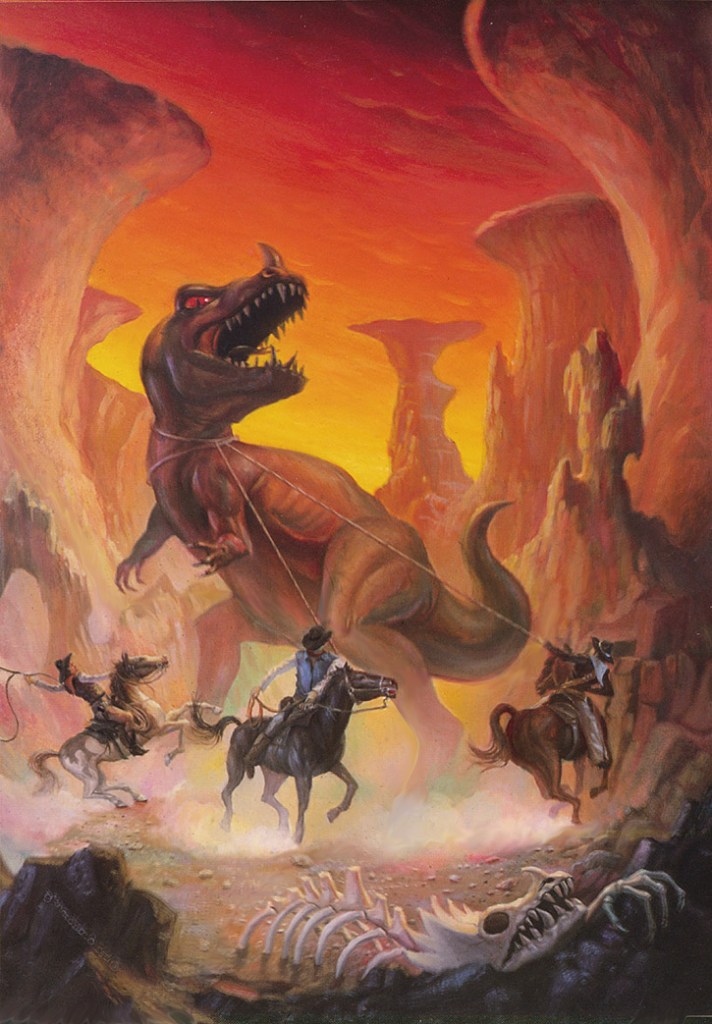 Gwangi-inspired cover art for the 1983 May issue of 'Fantasy Book' magazine, by Alan Gutierrez