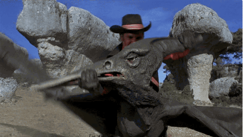 Trying to break the Pteranodon's neck!