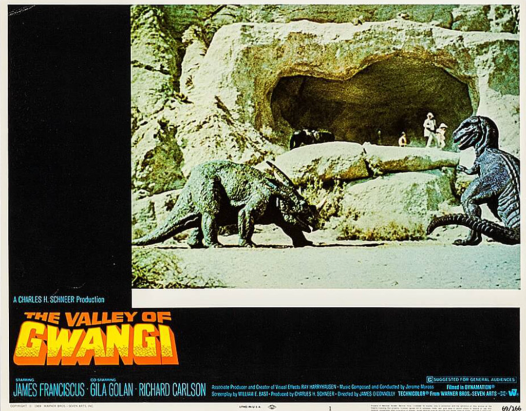 Lobby card. Two big prehistoric beasts have a face-off!