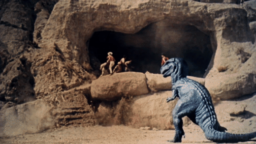 Here's some free advice, cowboy-dudes: don't use a blanket to ward off a vicious Allosaurus!