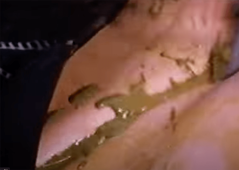 The zombie-vampires leak greenish blood when they are stabbed