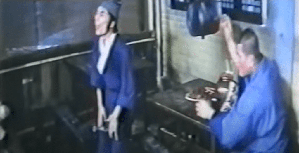 A knife jammed in a character's groin is treated as a joke!