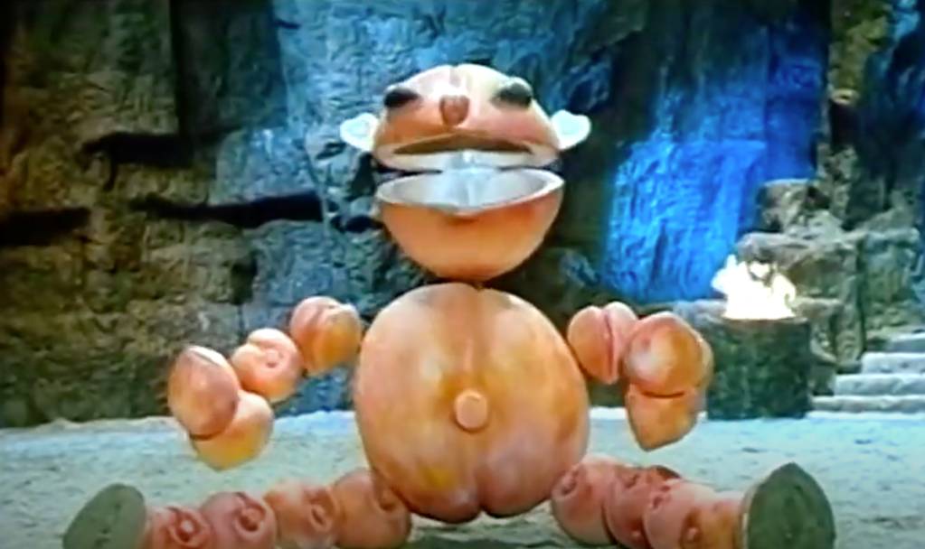 This critter is made from a bunch of big peaches!