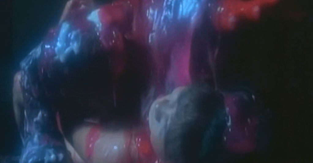 Lots of goo dribbles from the tentacled creature onto its victims
