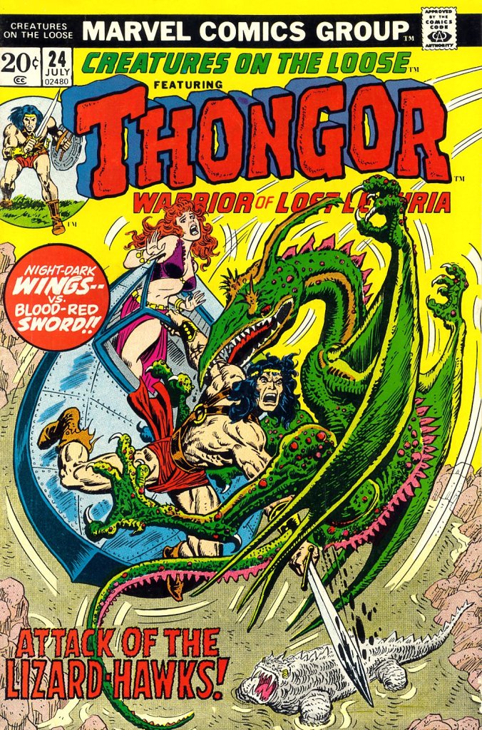 Lizard-Hawks attack! Art by John Romita, Ernie Chan and Morrie Kuramoto