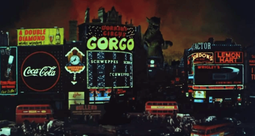 The towering titan approaches Piccadilly Circus in London