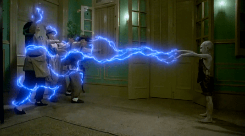 The spirit of an angry, aborted child zaps the heroes