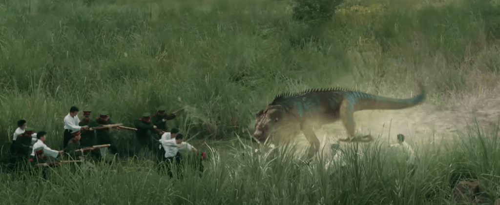 Japanese troopers vs large lizard!