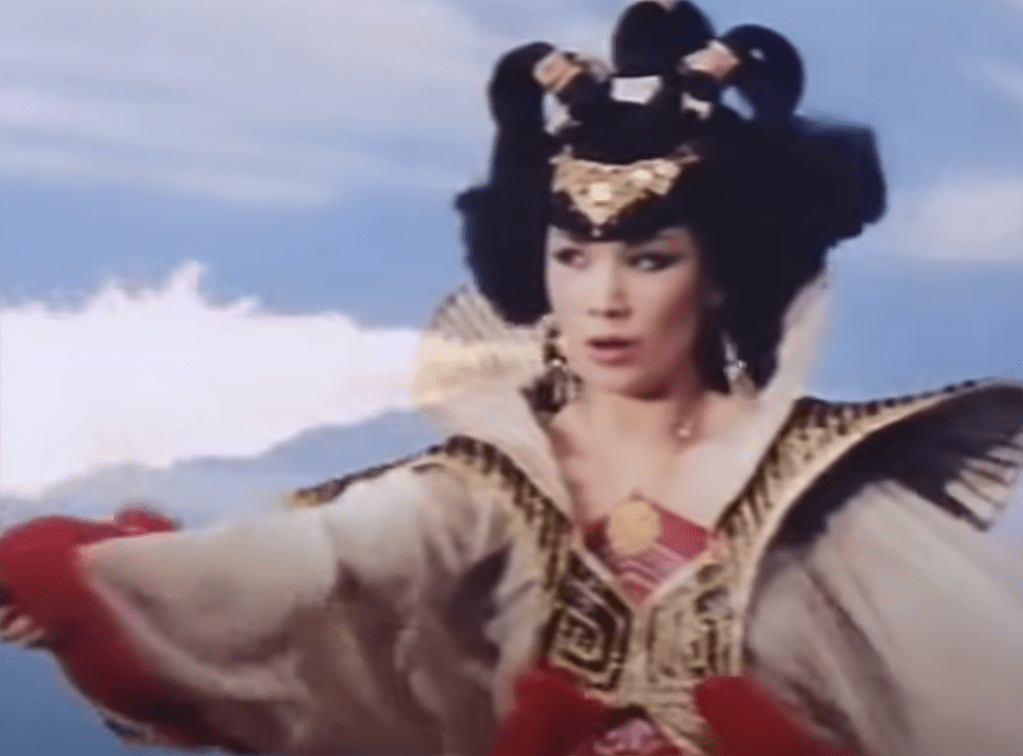 The villainess can breath fire (don't they always in this kind of movie?!)