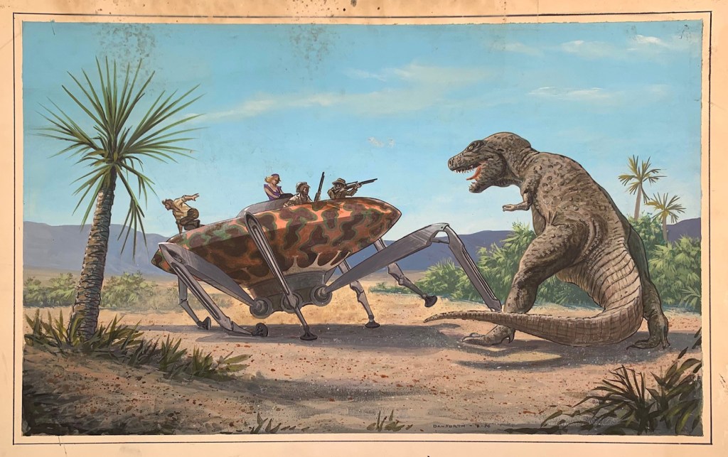 Nice concept drawing showing the multi-legged vehicle the time travelling hunters would use